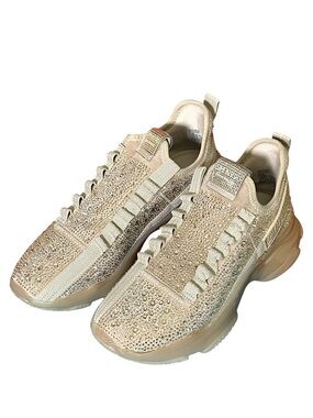 Steve Madden Champagne Crystal-Embellished Knit Sneakers
